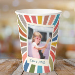 Fun Retro Custom 40th Birthday Vintage Photo Paper Cups<br><div class="desc">This custom modern retro fun vintage rainbow sunburst photo 40th birthday party paper cup is a fantastic accessory for anyone who is looking to celebrate their milestone birthday in style. Featuring a retro-inspired sunburst design in a rainbow of colors, this can cooler is sure to be a hit at any...</div>