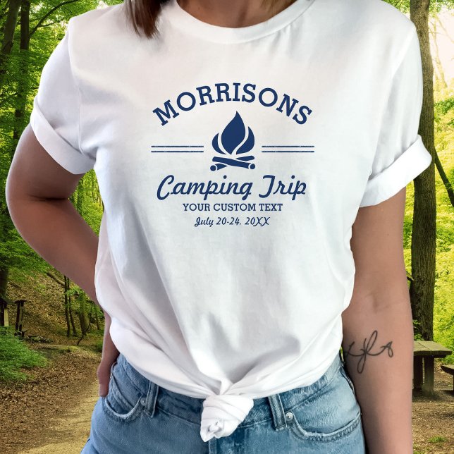 Fun Retro Custom Camping Trip Campfire Navy Blue T-Shirt (Creator Uploaded)