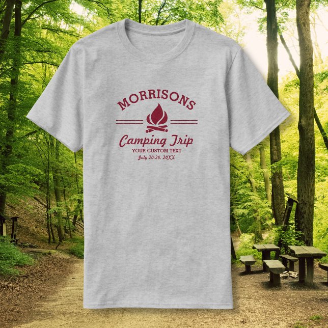 Fun Retro Custom Camping Trip Campfire Red Logo T-Shirt (Creator Uploaded)