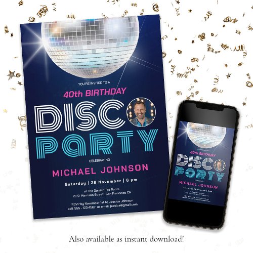 Fun Retro Custom Photo Disco Party 40th Birthday  Invitation