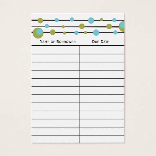 Fun Retro Dot Book Insert Card. (Front)