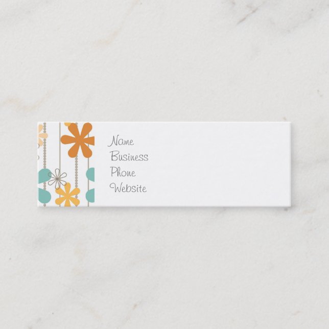 Fun Retro Floral Pattern Orange Blue Wall Flowers Mini Business Card (Front)