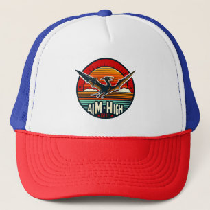 Fun Retro Flying Dinosaur with Sunset Vibes Trucker Hat