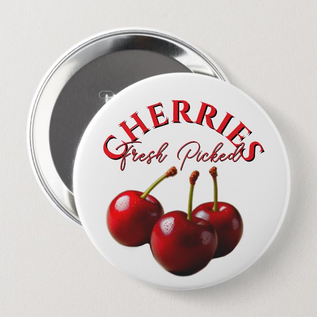 Fun retro fresh picked cherries button (Front & Back)