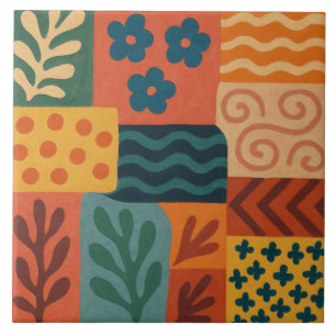 Fun Retro Garden Collage Pattern Motif Ceramic Tile