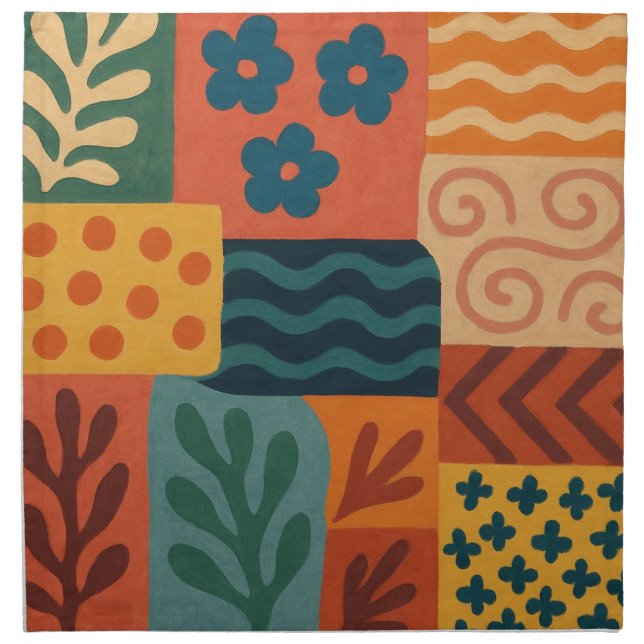 Fun Retro Garden Collage Pattern Motif Cloth Napkin (Front)