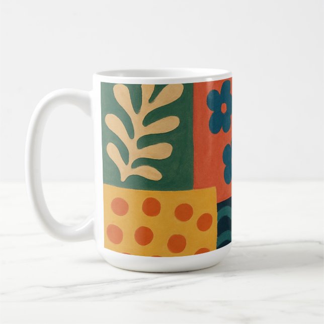 Fun Retro Garden Collage Pattern Motif Coffee Mug (Left)