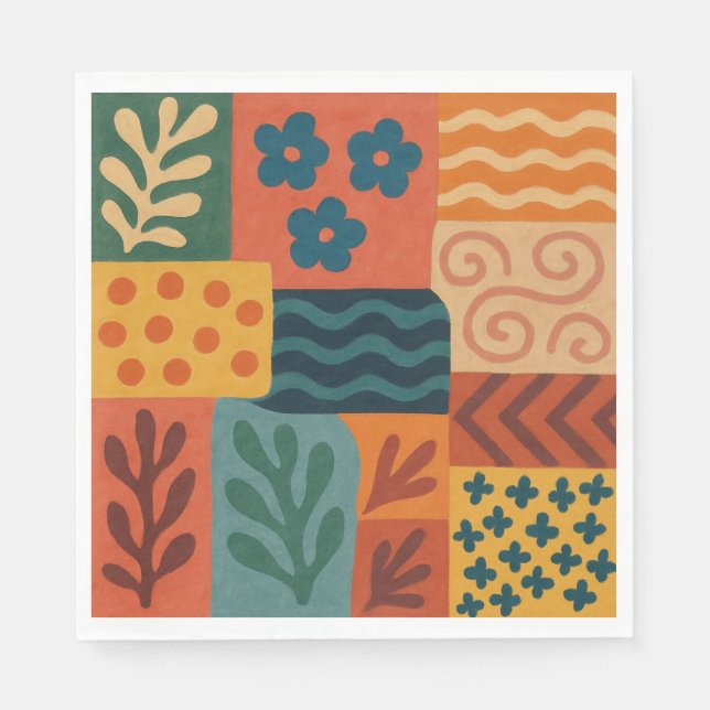 Fun Retro Garden Collage Pattern Motif Napkins (Front)