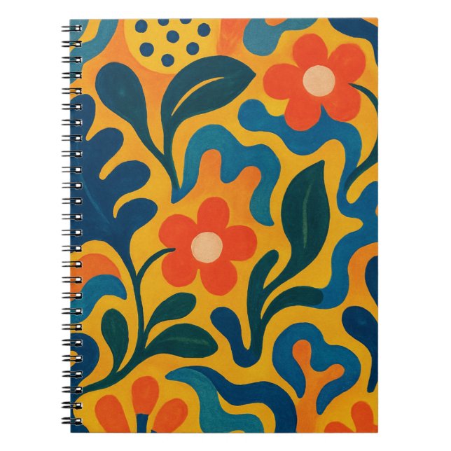 Fun Retro Garden Collage Pattern Motif Notebook (Front)