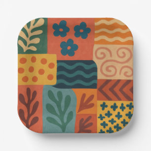 Fun Retro Garden Collage Pattern Motif Paper Plates