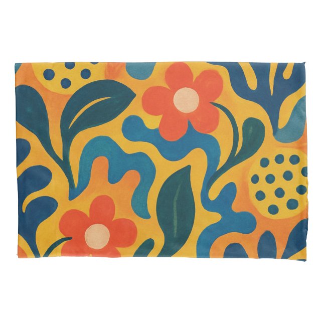 Fun Retro Garden Collage Pattern Motif Pillow Case (Front-Left)