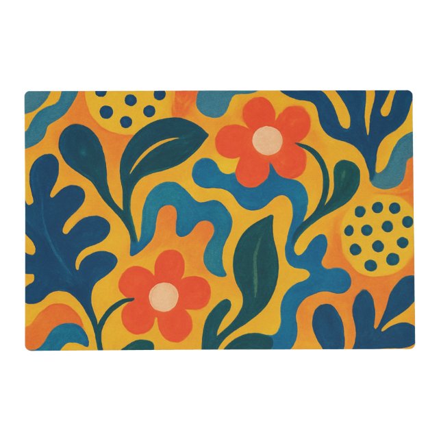 Fun Retro Garden Collage Pattern Motif Placemat (Front)
