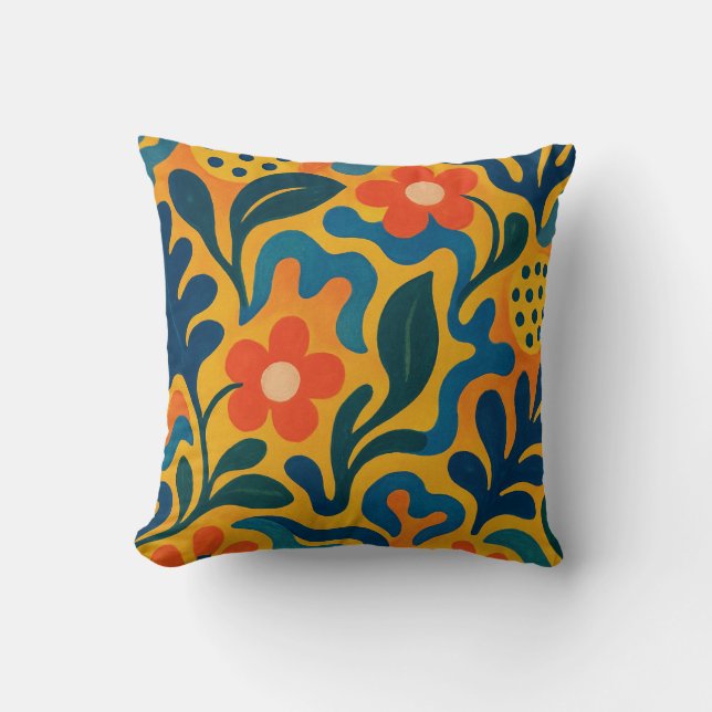 Fun Retro Garden Collage Pattern Motif Throw Pillow (Front)