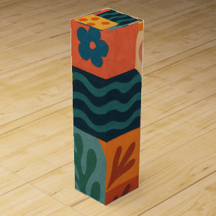 Fun Retro Garden Collage Pattern Motif Wine Box