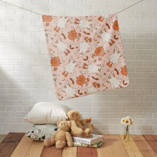 Fun Retro Ghost & Jack-O-Lantern Pattern Baby Blanket