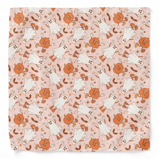 Fun Retro Ghost & Jack-O-Lantern Pattern Bandana (Front)