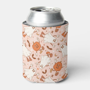 Fun Retro Ghost & Jack-O-Lantern Pattern Can Cooler