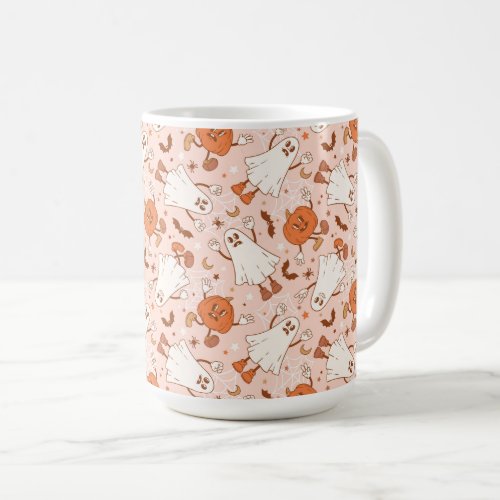 Fun Retro Ghost  Jack_O_Lantern Pattern Coffee Mug