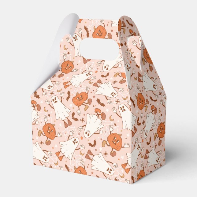 Fun Retro Ghost & Jack-O-Lantern Pattern Favor Boxes (Front Side)