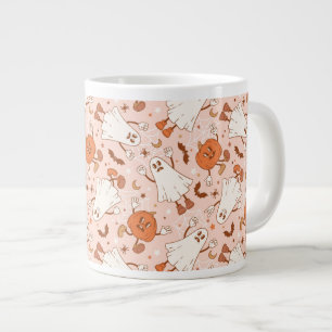 Fun Retro Ghost & Jack-O-Lantern Pattern Giant Coffee Mug
