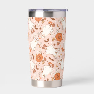 Fun Retro Ghost & Jack-O-Lantern Pattern Insulated Tumbler