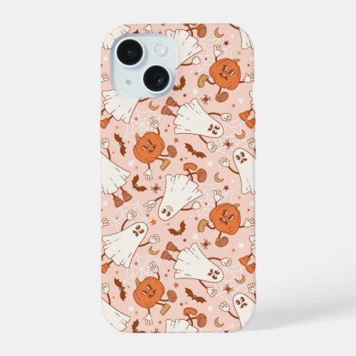 Fun Retro Ghost  Jack_O_Lantern Pattern iPhone 15 Case