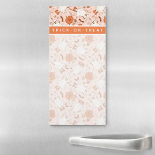 Fun Retro Ghost & Jack-O-Lantern Pattern Magnetic Notepad