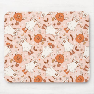 Fun Retro Ghost & Jack-O-Lantern Pattern Mouse Pad