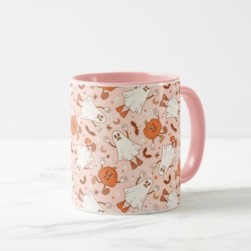 Fun Retro Ghost  Jack_O_Lantern Pattern Mug