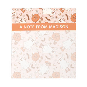 Fun Retro Ghost & Jack-O-Lantern Pattern Notepad