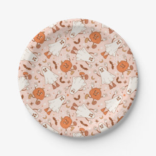 Fun Retro Ghost & Jack-O-Lantern Pattern Paper Plates