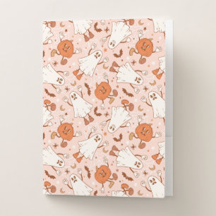 Fun Retro Ghost & Jack-O-Lantern Pattern Pocket Folder