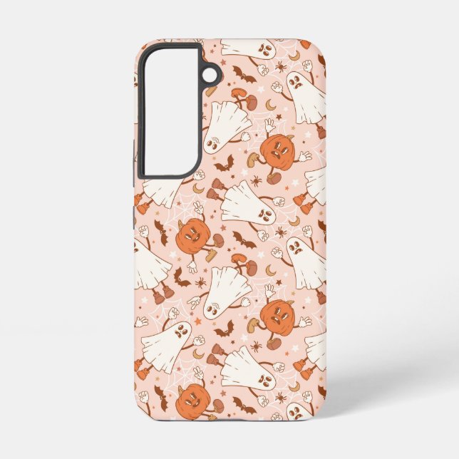 Fun Retro Ghost & Jack-O-Lantern Pattern Samsung Galaxy Case (Back)