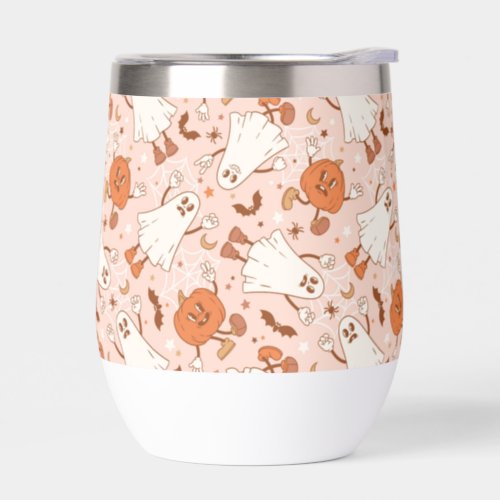 Fun Retro Ghost  Jack_O_Lantern Pattern Thermal Wine Tumbler