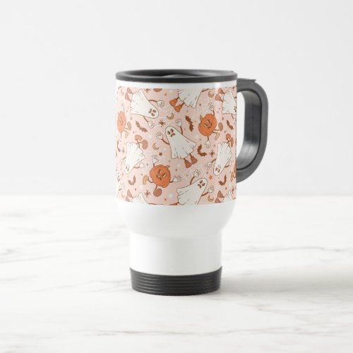 Fun Retro Ghost  Jack_O_Lantern Pattern Travel Mug