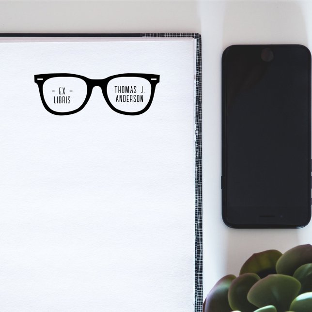 Fun Retro Glasses Custom Name Ex Libris Library Self-inking Stamp (Creator Uploaded)