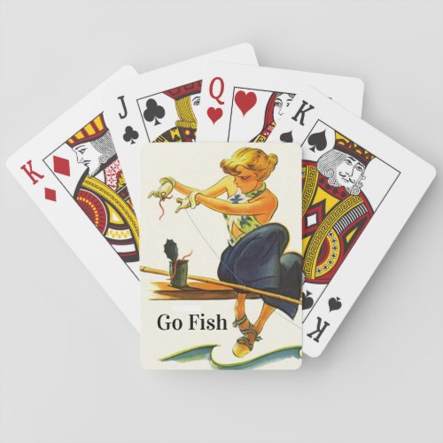 Fun Retro Go Fish Fishing bait the hook cute Playing Cards