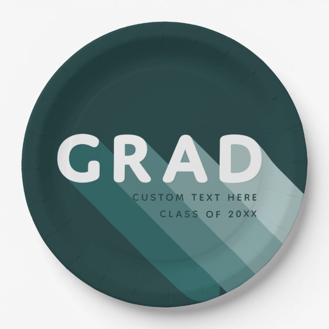 Fun Retro Green White Graduation Party Paper Plates (Front)