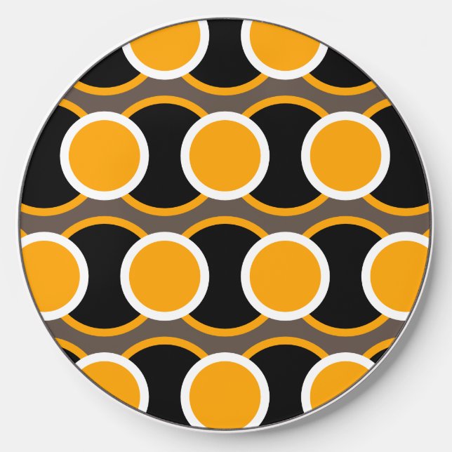 Fun Retro Groovy Yellow Black Circle Chain Pattern Wireless Charger (Front)