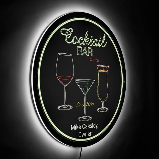 Fun Retro Home Cocktail Bar LED Sign (Angle)