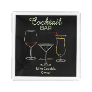 Fun Retro Home Cocktail Bar Square Acrylic Tray