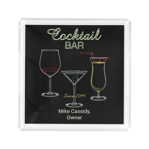 Fun Retro Home Cocktail Bar Square Acrylic Tray