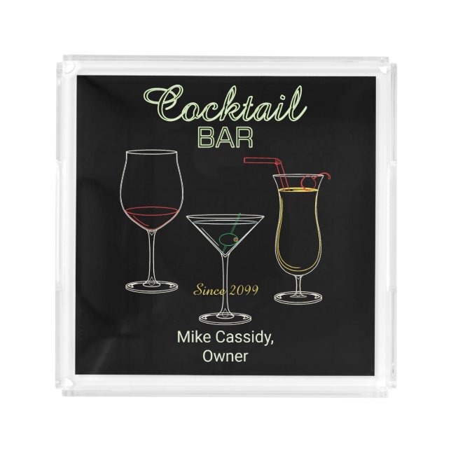 Fun Retro Home Cocktail Bar Square Acrylic Tray (Front)