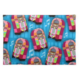 Fun Retro Jumping Neon Jukebox Pattern Cloth Placemat