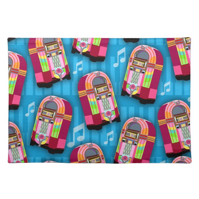 Fun Retro Jumping Neon Jukebox Pattern Cloth Placemat (Front)