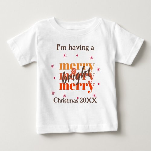 Fun Retro Kids Merry and Bright Christmas Baby T_Shirt