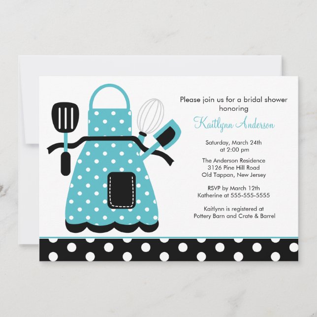 Fun Retro Kitchen Bridal Shower Invitation Blue (Front)