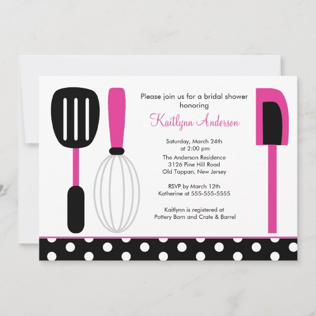 Fun Retro Kitchen Bridal Shower Invitation Pink (Front)