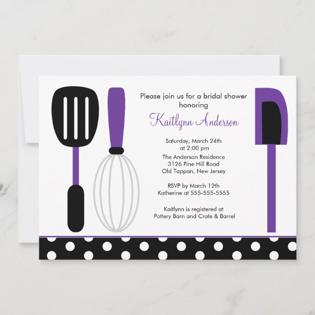 Fun Retro Kitchen Bridal Shower Invitation Purple (Front)
