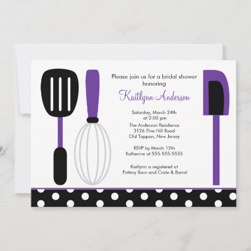 Fun Retro Kitchen Bridal Shower Invitation Purple